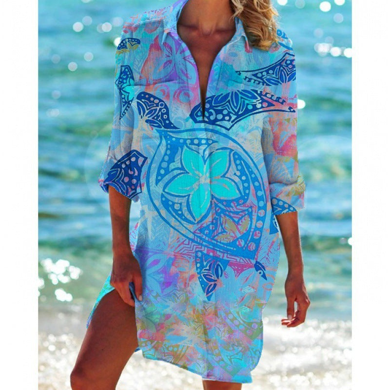 Women's Fashion Simple Printed Bikini Coat Shirt