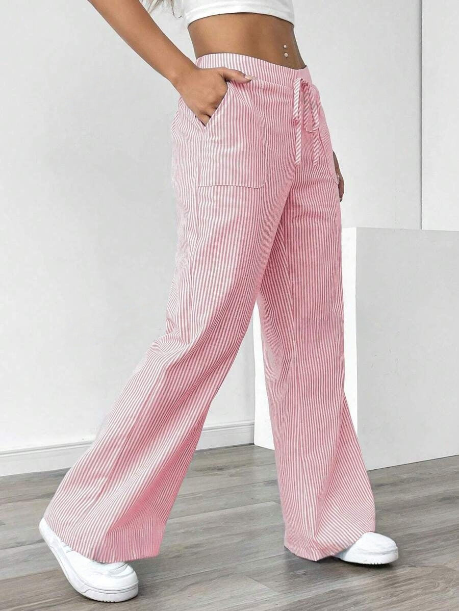 Women's Wide Leg Striped Pants with Pockets – Casual Loose Fit