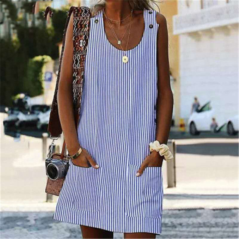 Artiselle | Striped Sleeveless Summer A-Line Dress for Women