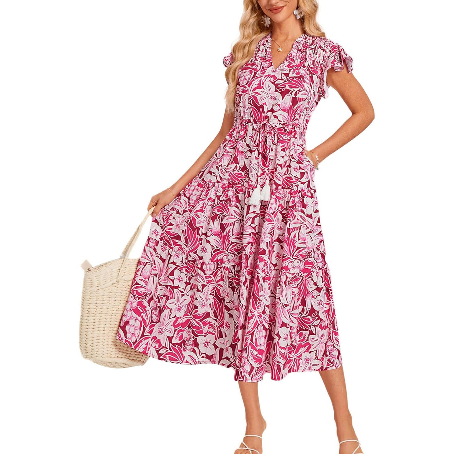 Victoria | Floral V-Neck Long Dress for Women