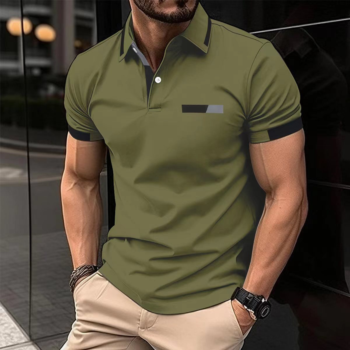 Men's Casual Polo Shirt with Faux Pocket | Summer Short Sleeve Tee
