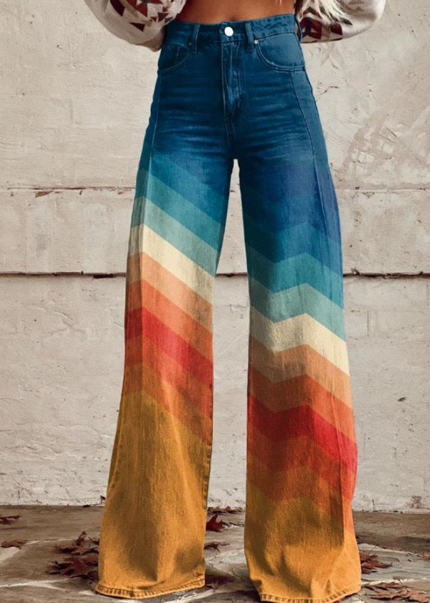 Retro Chevron Ombre Wide-Leg Pants | Straight-Leg Trousers