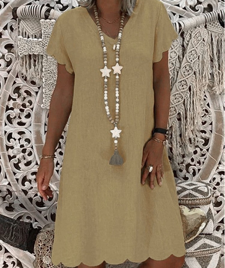 Mia | Short Sleeve V Neck Mid-Length Plain Dress for Women