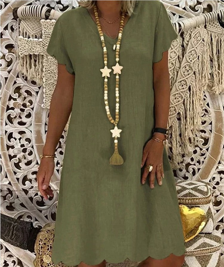 Mia | Short Sleeve V Neck Mid-Length Plain Dress for Women