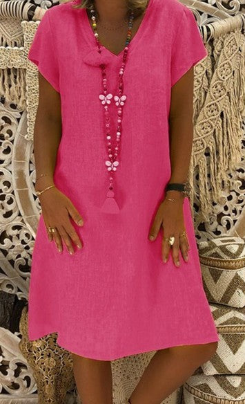 Mia | Short Sleeve V Neck Mid-Length Plain Dress for Women