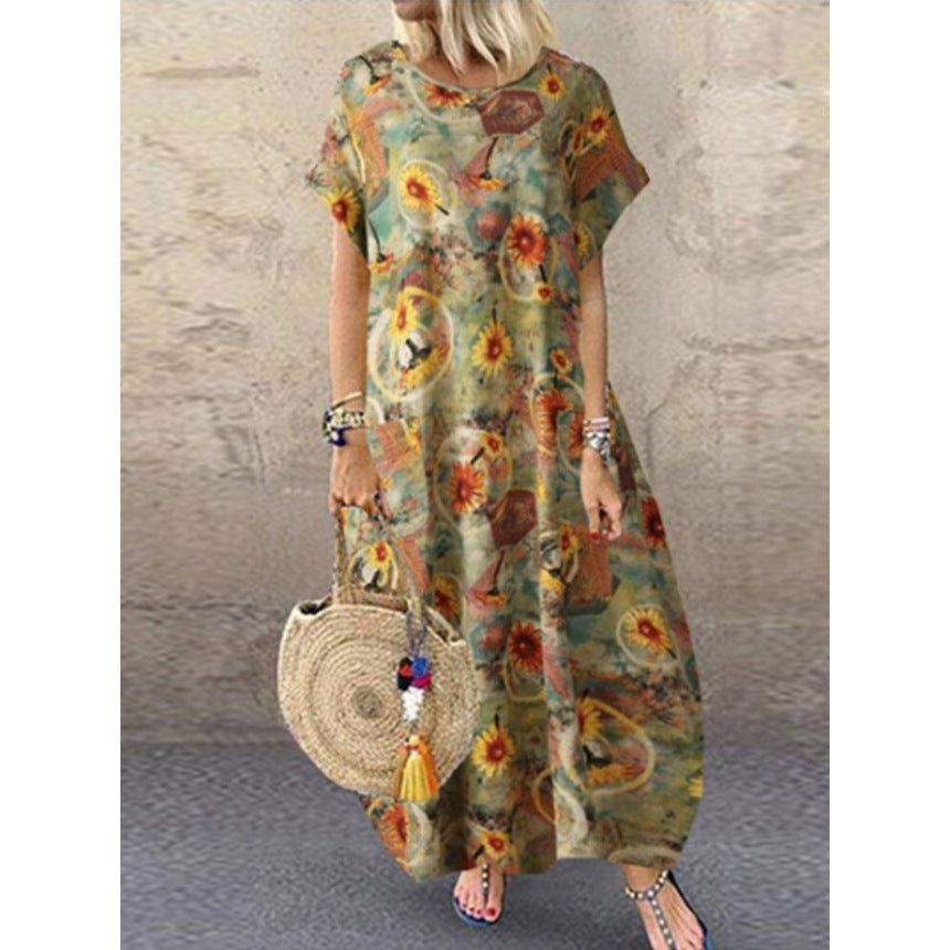 Joline | Round Neck Loose Fit Floral Dress for Women