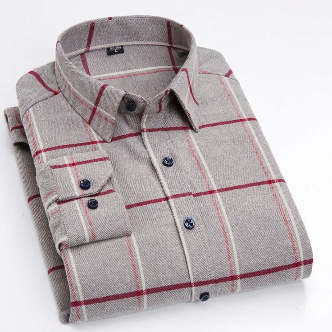 Caleb | Brushed Cotton Long Sleeve Plaid Shirt