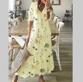 Azure | V-Neck Printed Summer Dress for Women