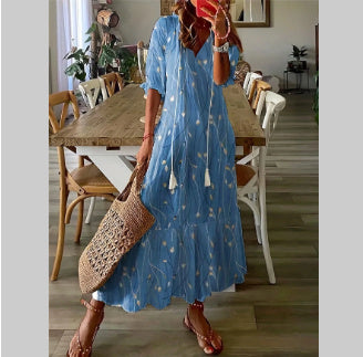 Azure | V-Neck Printed Summer Dress for Women