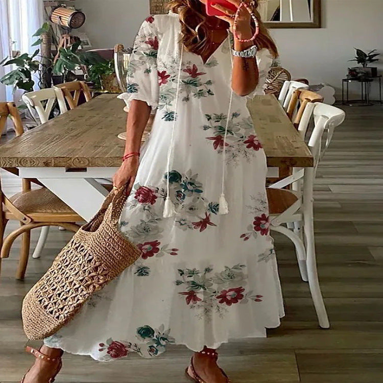 Azure | V-Neck Printed Summer Dress for Women