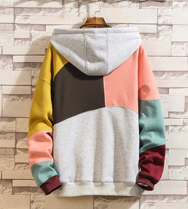 Casual Loose Color-blocking Pullover Hoodie