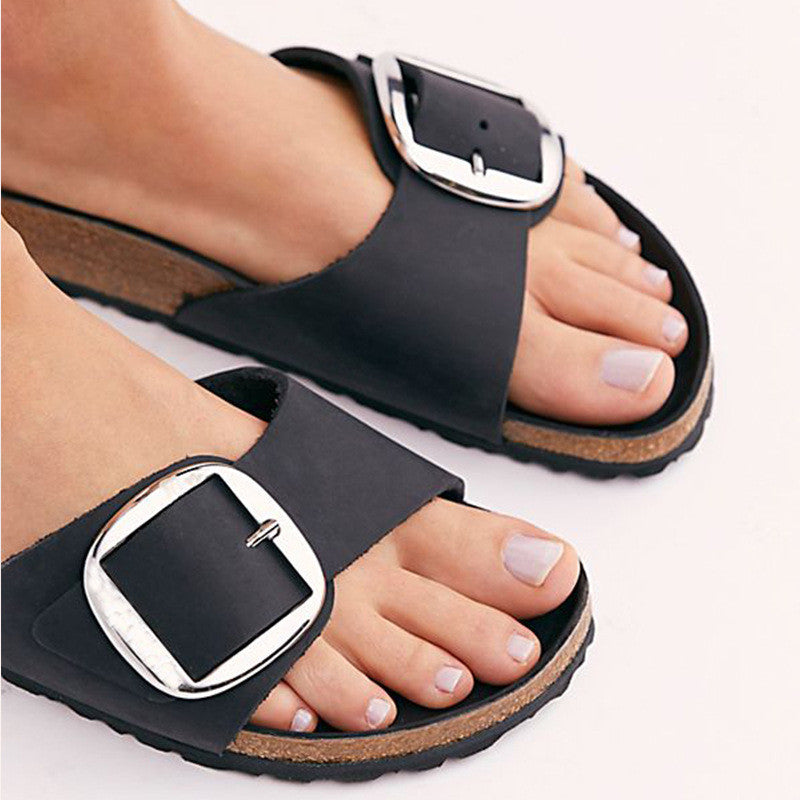 Aria | Buckled Slip-On Cork Sandals