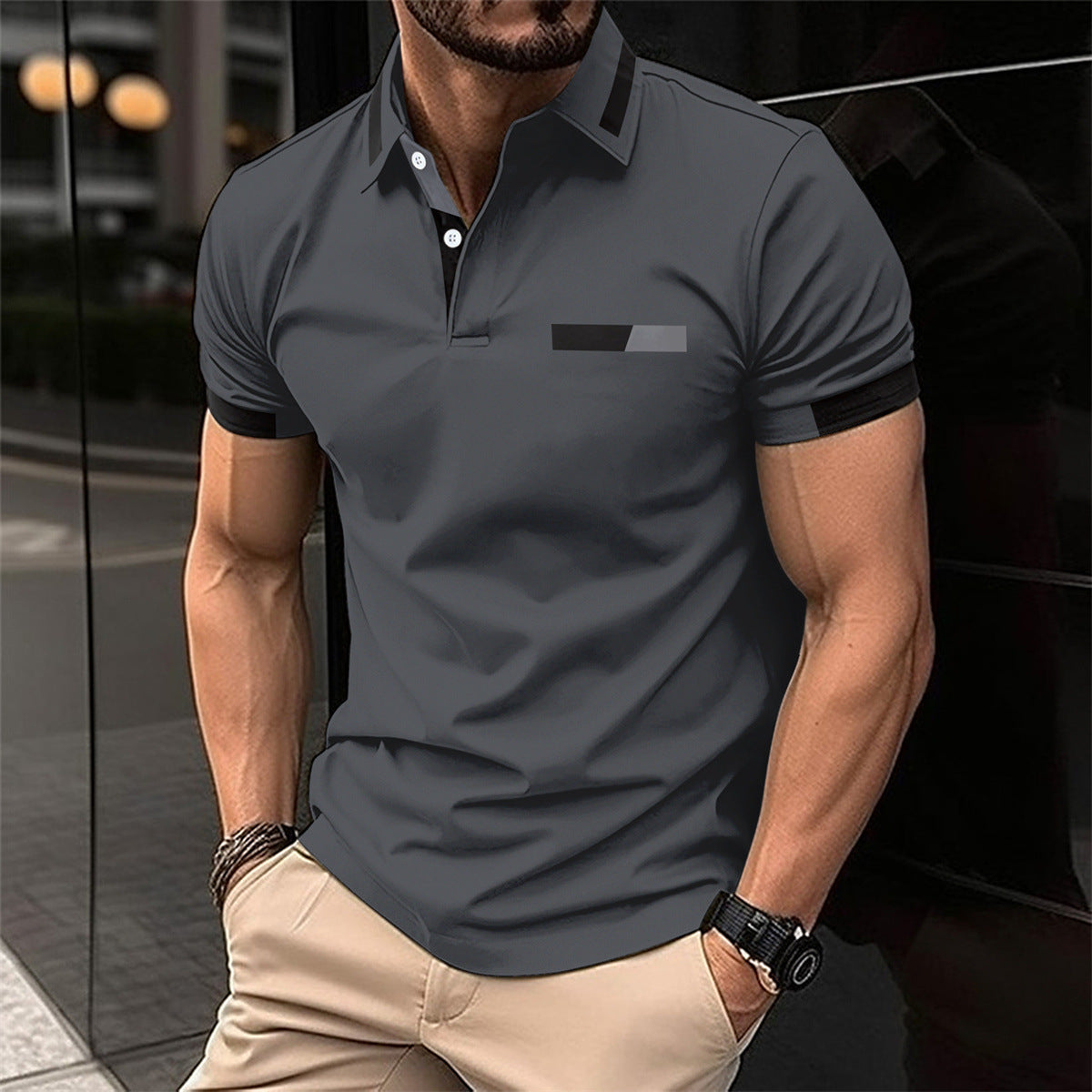 Men's Casual Polo Shirt with Faux Pocket | Summer Short Sleeve Tee