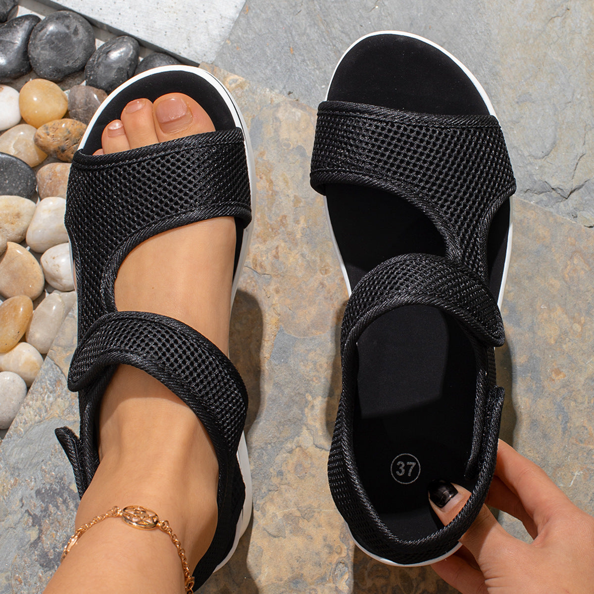Women's Plus Size Velcro Platform Peep Toe Sandals
