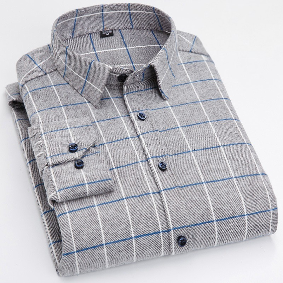 Caleb | Brushed Cotton Long Sleeve Plaid Shirt