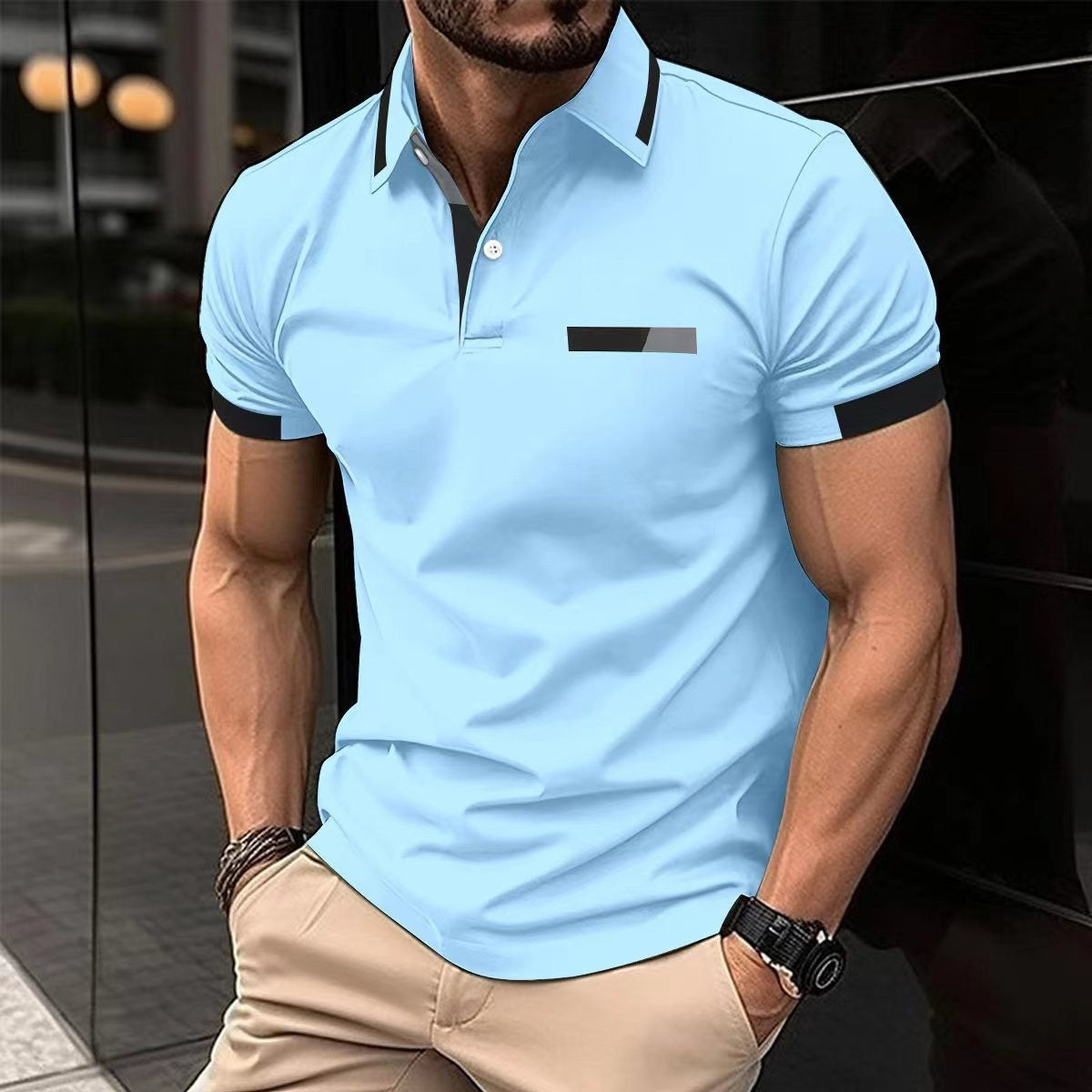 Men's Casual Polo Shirt with Faux Pocket | Summer Short Sleeve Tee