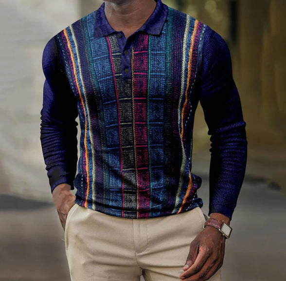 Men's 3D Printing Casual Retro Long Sleeve T-shirt