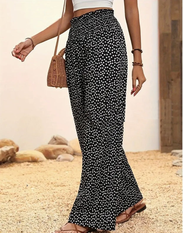 Polka Dot High Waist Straight-Leg Women's Trousers – Comfy Fit