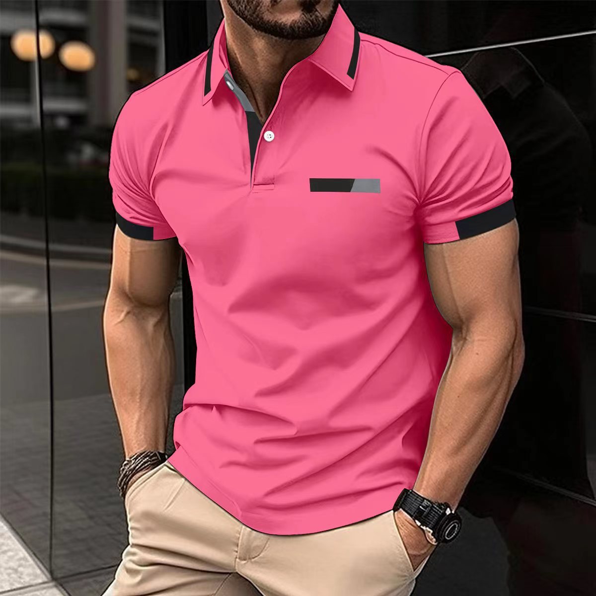Men's Casual Polo Shirt with Faux Pocket | Summer Short Sleeve Tee