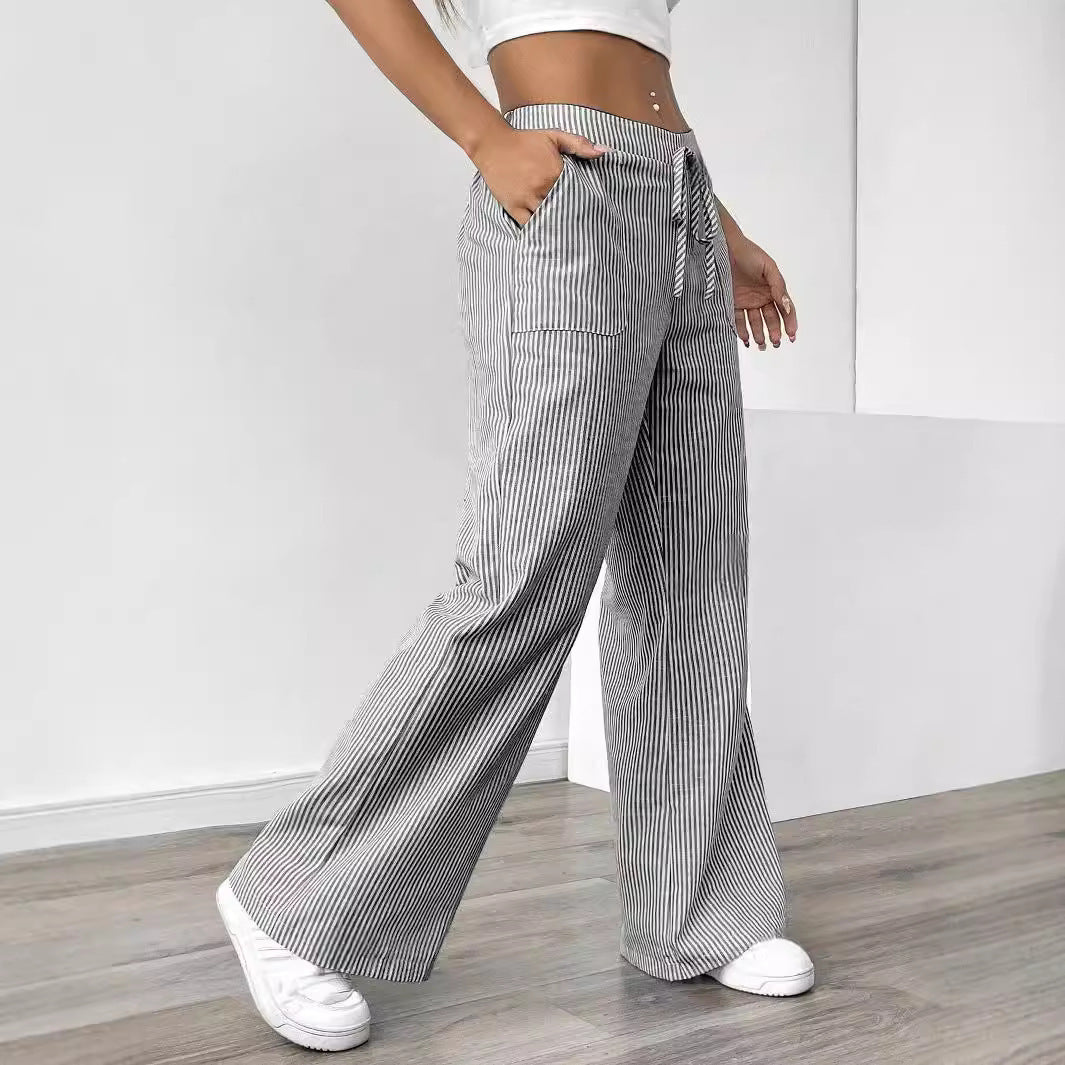 Women's Wide Leg Striped Pants with Pockets – Casual Loose Fit