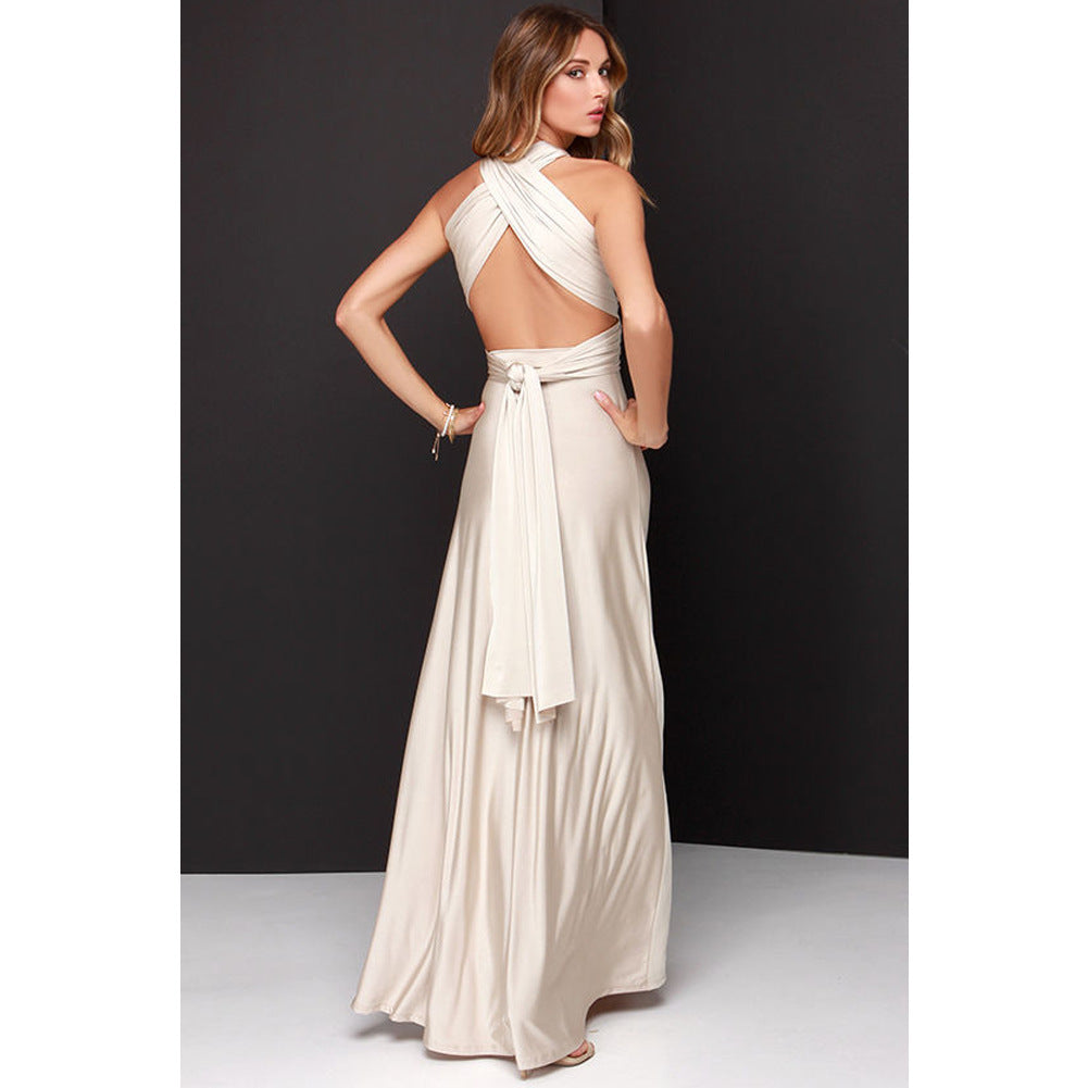 Amelia | Halter Crossover Backless Flow Dress | Milk Silk Bandage Gown