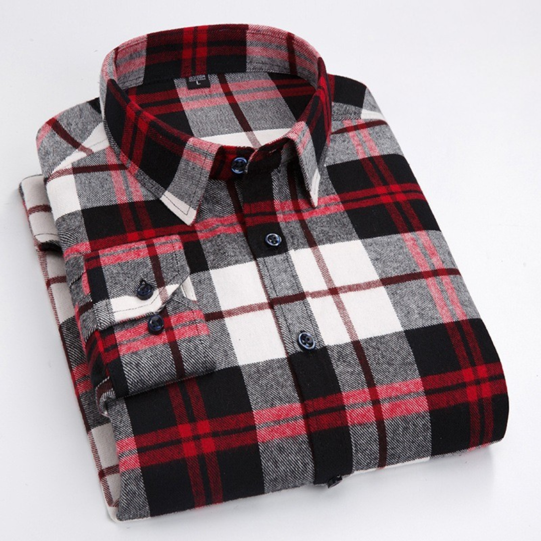 Caleb | Brushed Cotton Long Sleeve Plaid Shirt