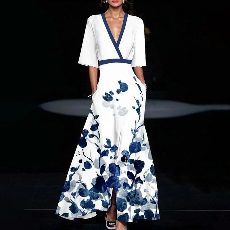 Victoria | Floral V-Neck Long Dress for Women