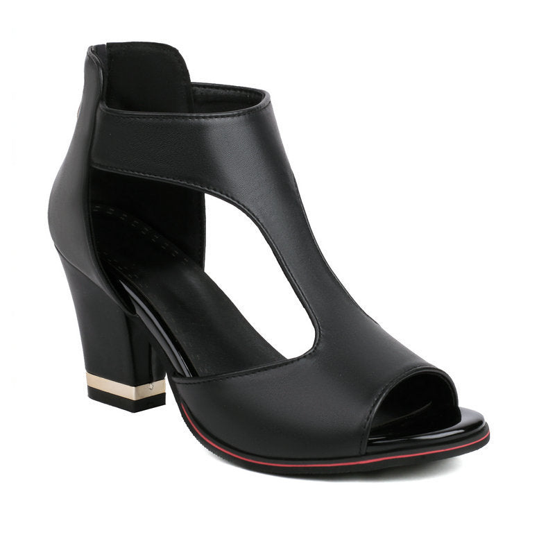 Women's Heel Peep Toe Sandals with Back Zip