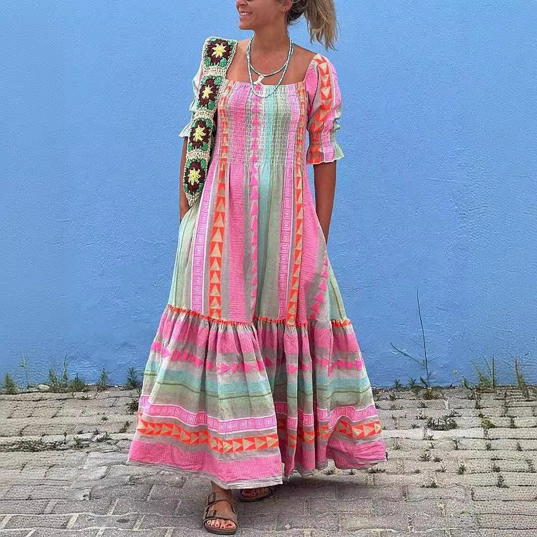 Emily | Block Geometric Print Puff Sleeve Dress for Women