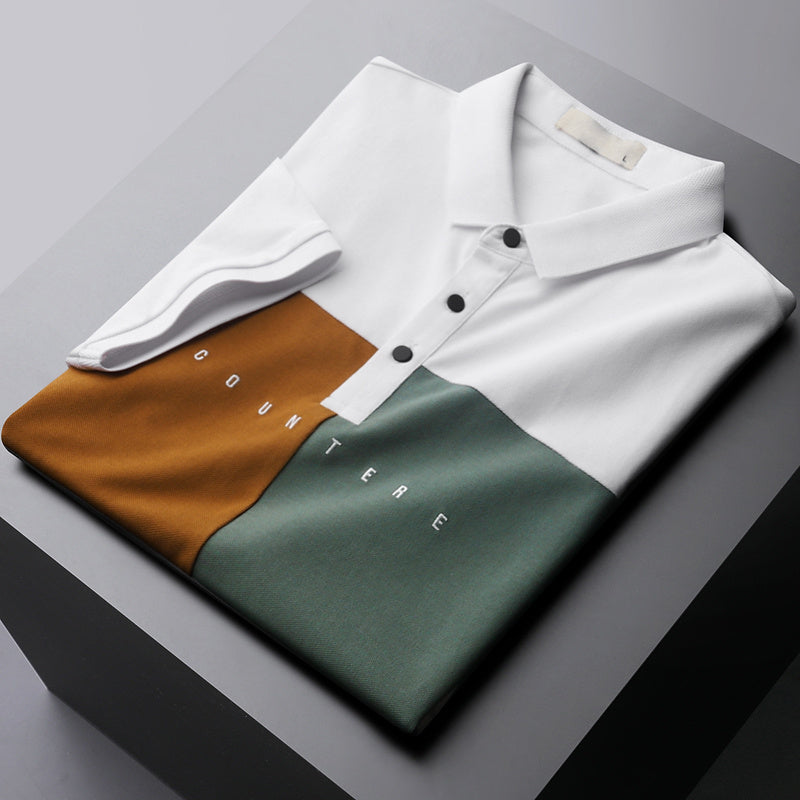 Men’s Colourblock Ice Silk Polo Shirt – Casual Cool Lapel Tee