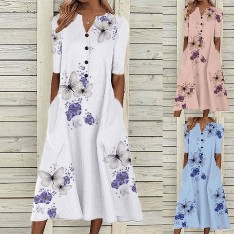 Agnese | Floral Butterfly V-Neck Midi Dress for Women