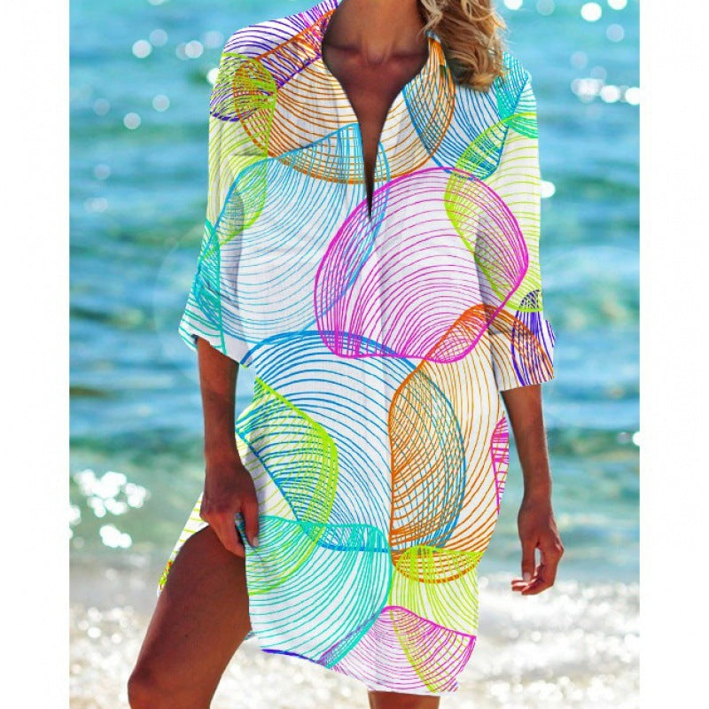 Women's Fashion Simple Printed Bikini Coat Shirt
