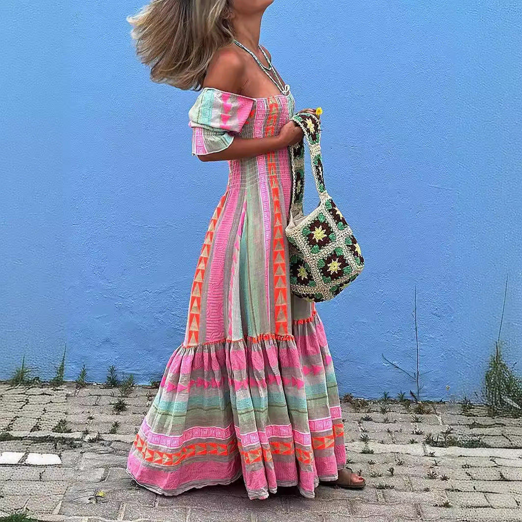 Emily | Block Geometric Print Puff Sleeve Dress for Women
