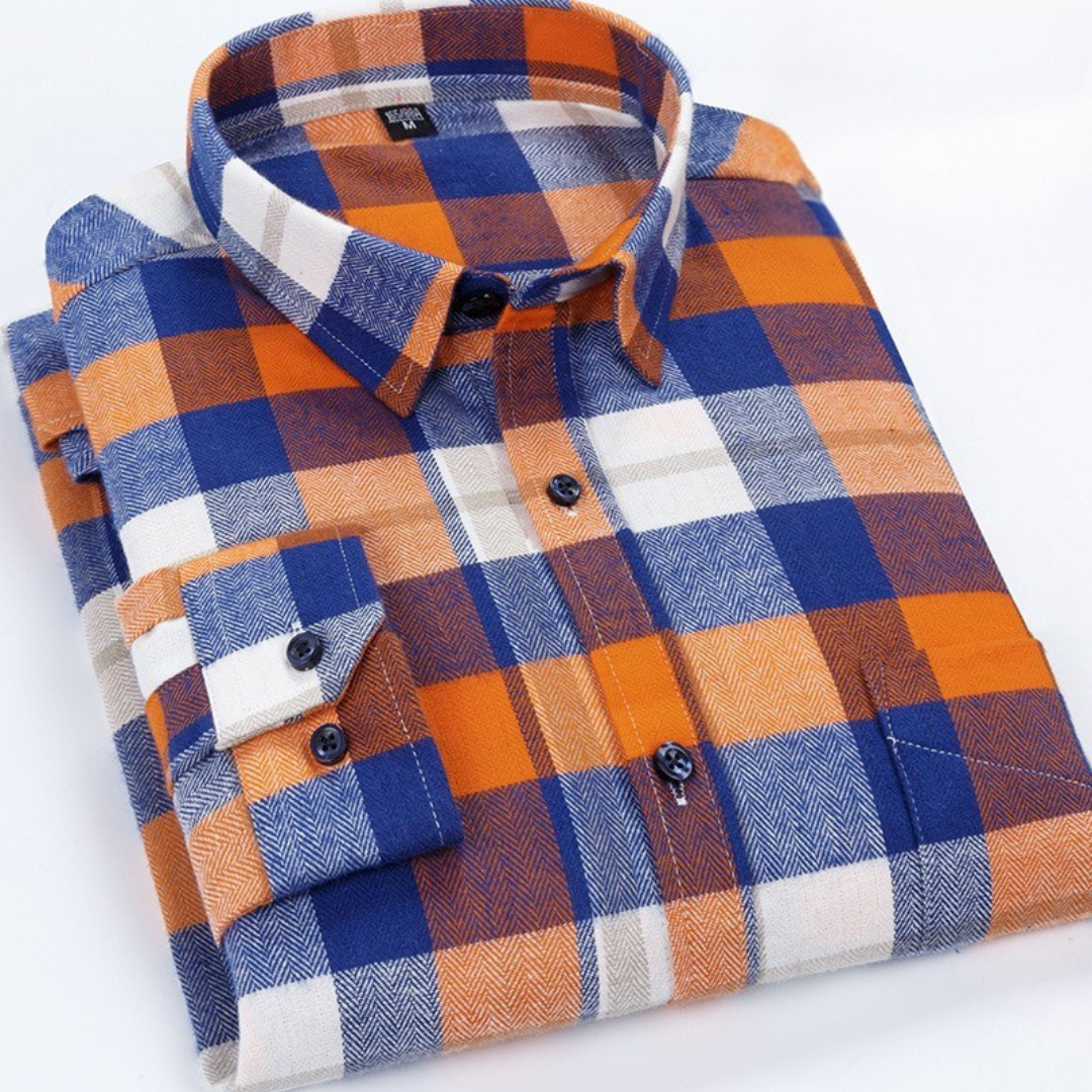 Caleb | Brushed Cotton Long Sleeve Plaid Shirt
