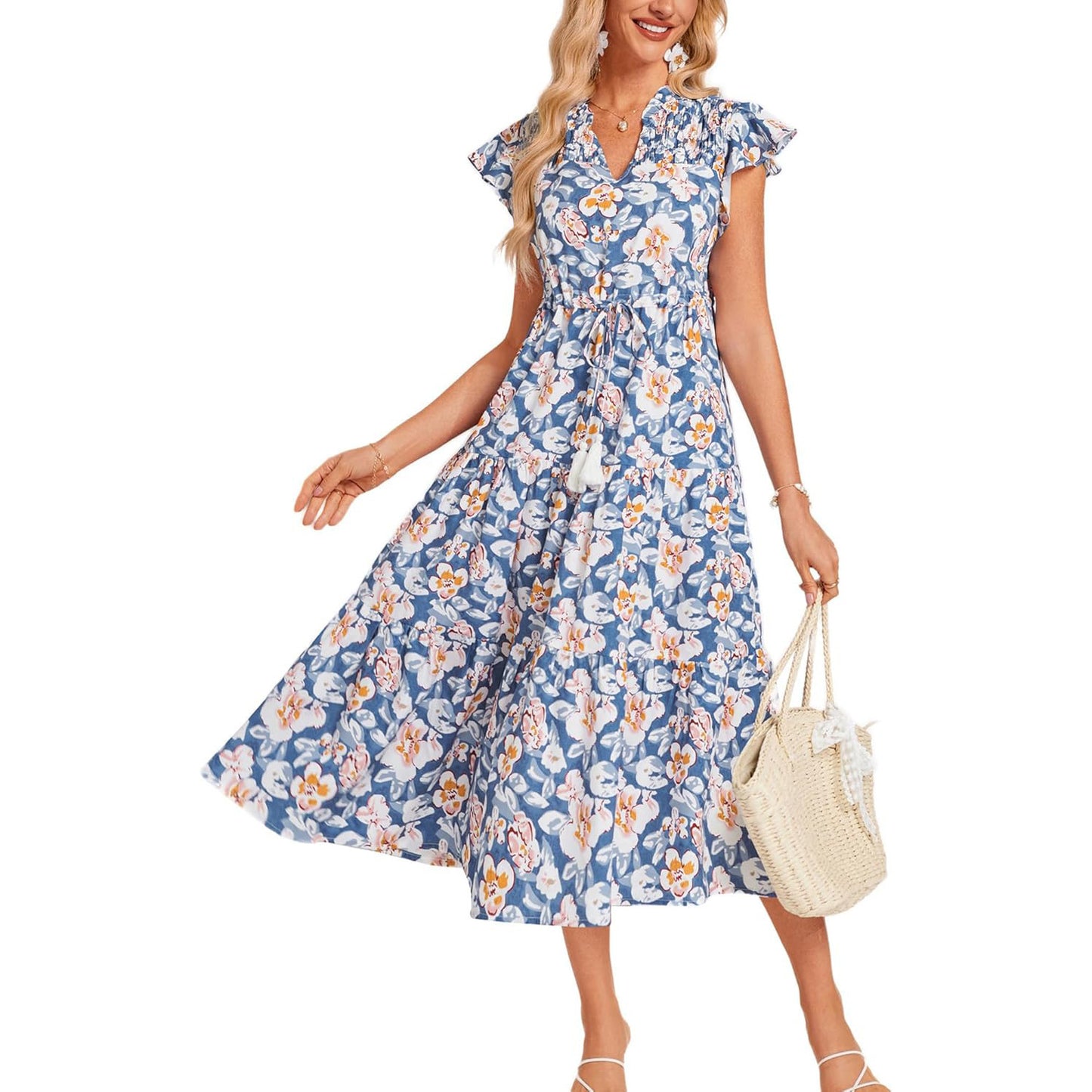 Victoria | Floral V-Neck Long Dress for Women