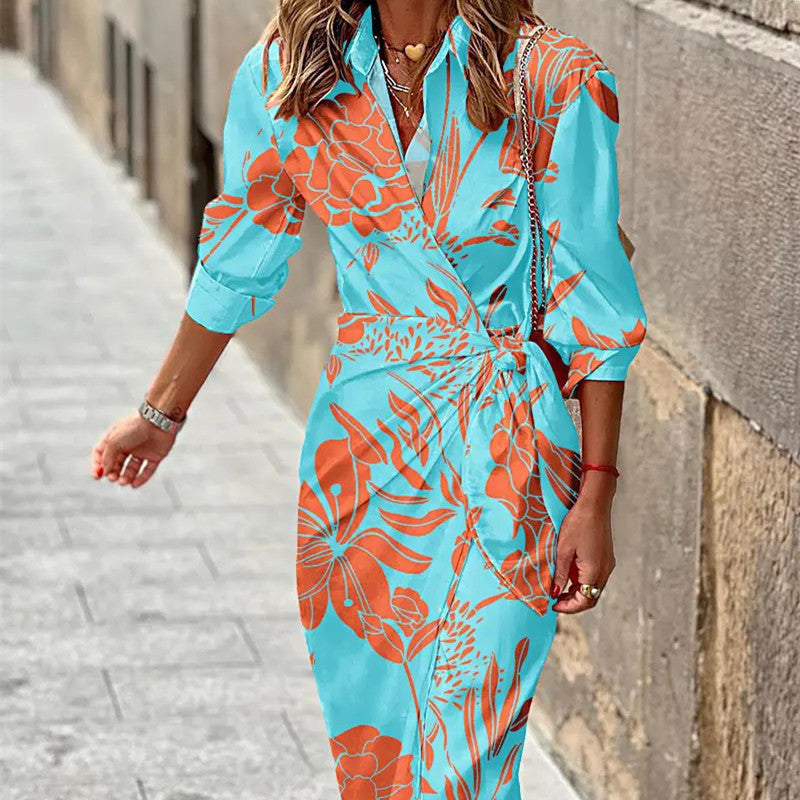 Dinna | Women's Striped Wrap Shirt Dress – Lace Up Irregular Hem