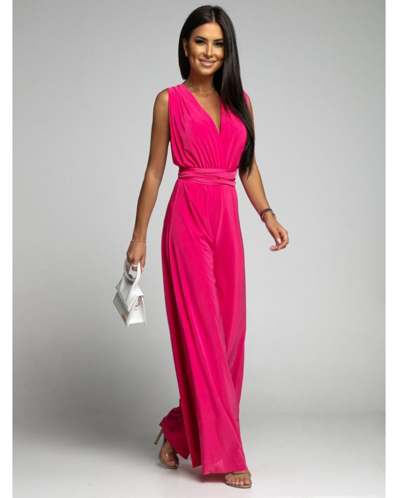 Harper | Elegant Sleeveless Wide-Leg V-Neck Jumpsuit – Backless Style