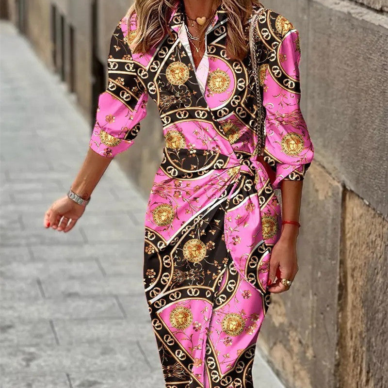 Dinna | Women's Striped Wrap Shirt Dress – Lace Up Irregular Hem