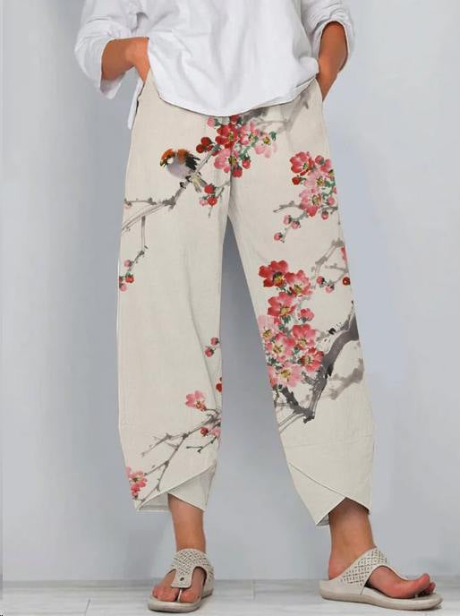 Aussie Floral Summer Pants – Printed Drawstring Casual Trousers for Women