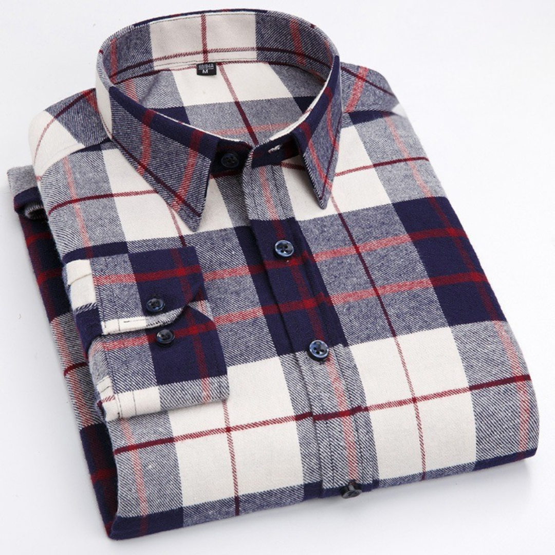 Caleb | Brushed Cotton Long Sleeve Plaid Shirt