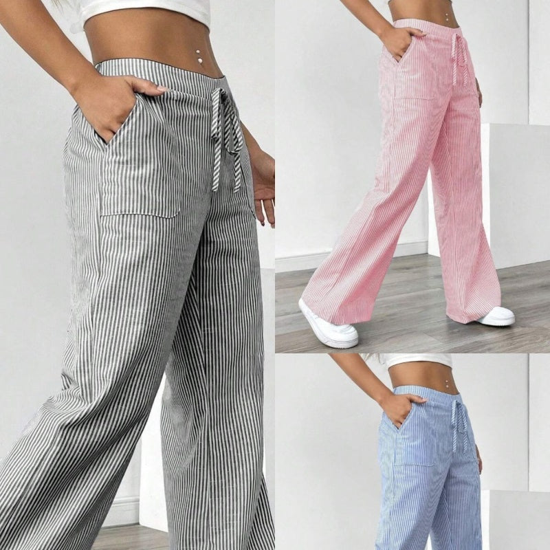 Women's Wide Leg Striped Pants with Pockets – Casual Loose Fit