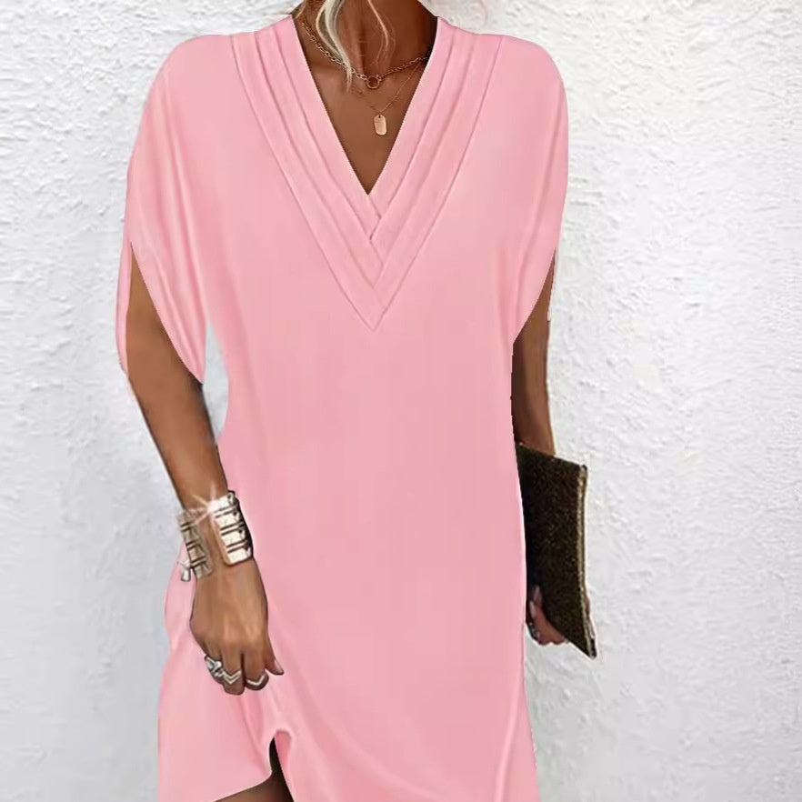 Hazel | V-Neck Pleated Batwing Sleeve Dress for Women