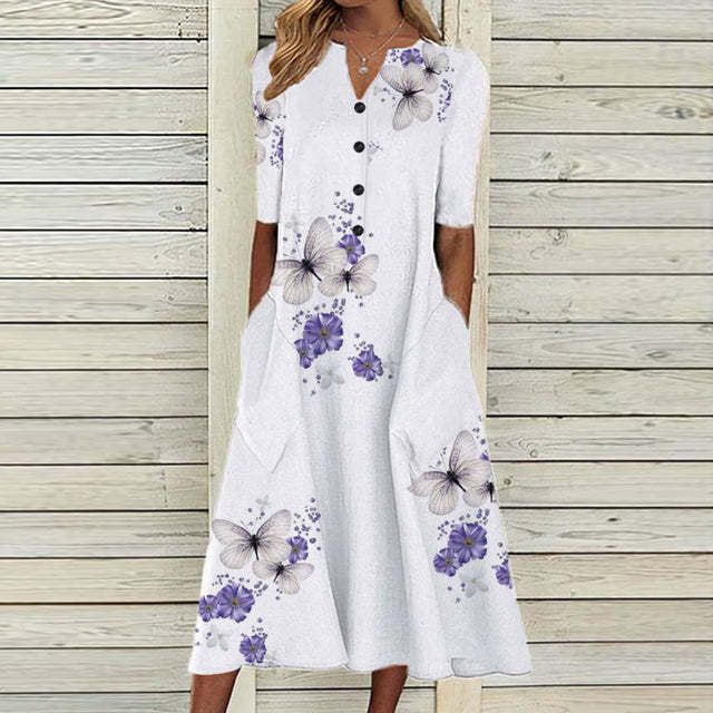 Agnese | Floral Butterfly V-Neck Midi Dress for Women
