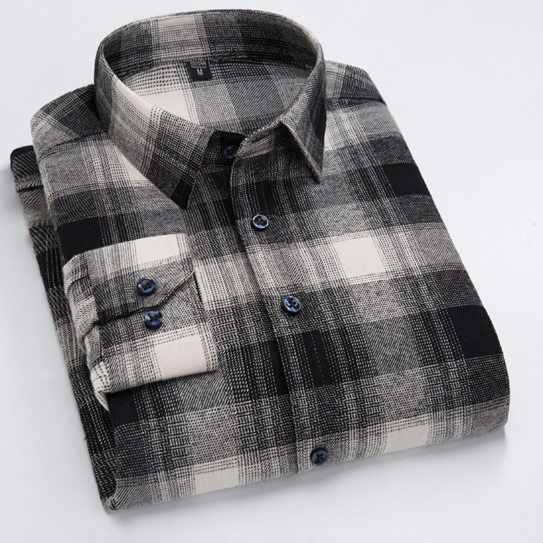 Caleb | Brushed Cotton Long Sleeve Plaid Shirt
