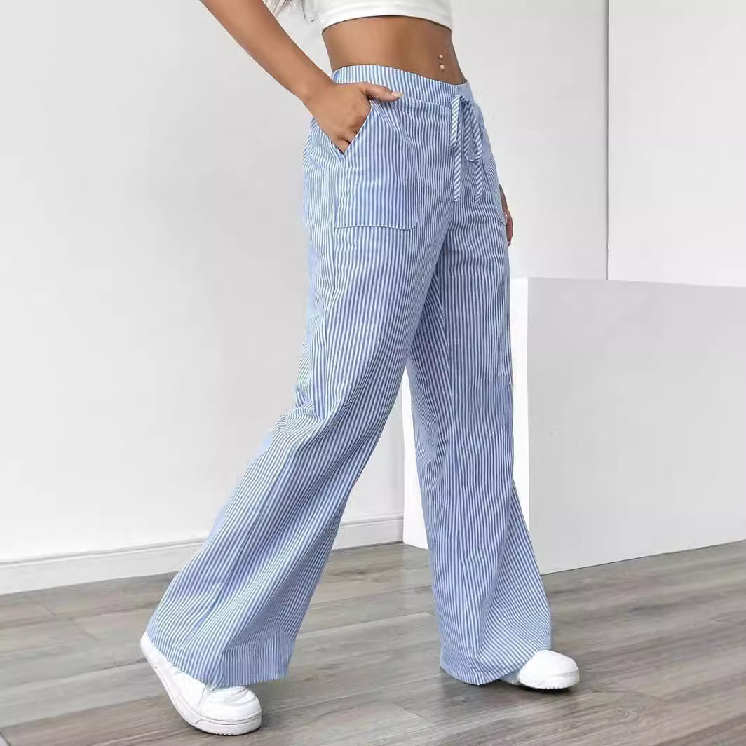 Women's Wide Leg Striped Pants with Pockets – Casual Loose Fit