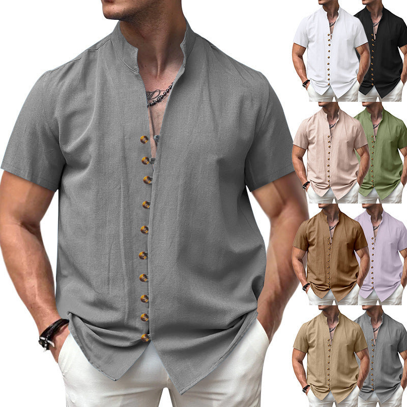 Luca | Linen Stand Collar Short Sleeve Shirt