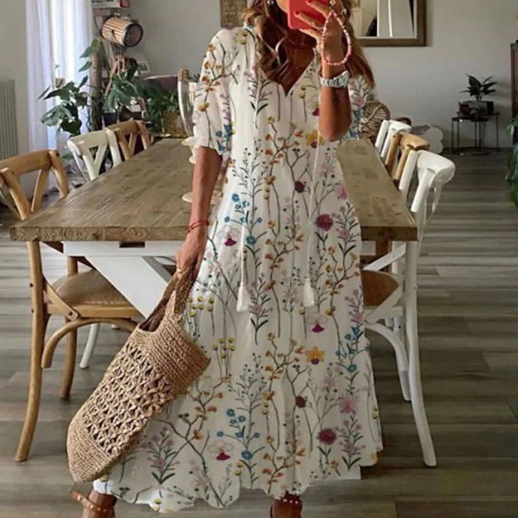 Azure | V-Neck Printed Summer Dress for Women
