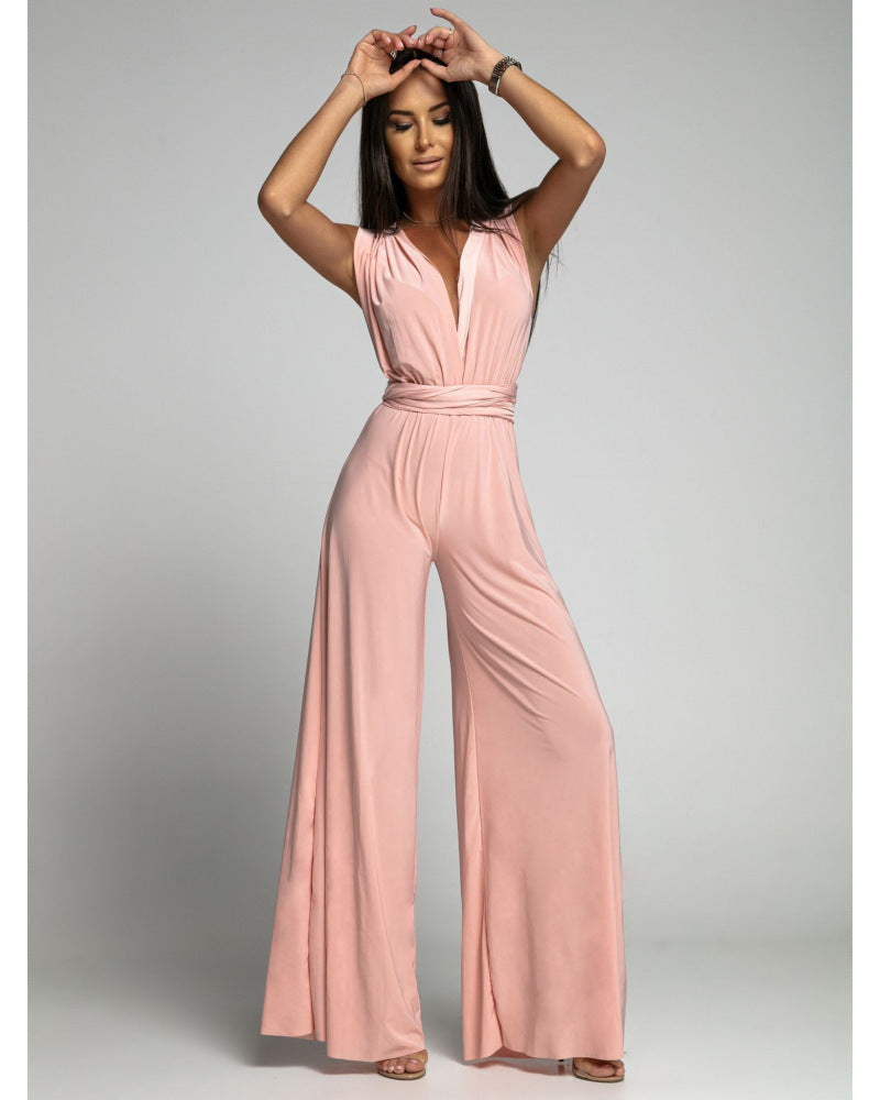 Harper | Elegant Sleeveless Wide-Leg V-Neck Jumpsuit – Backless Style