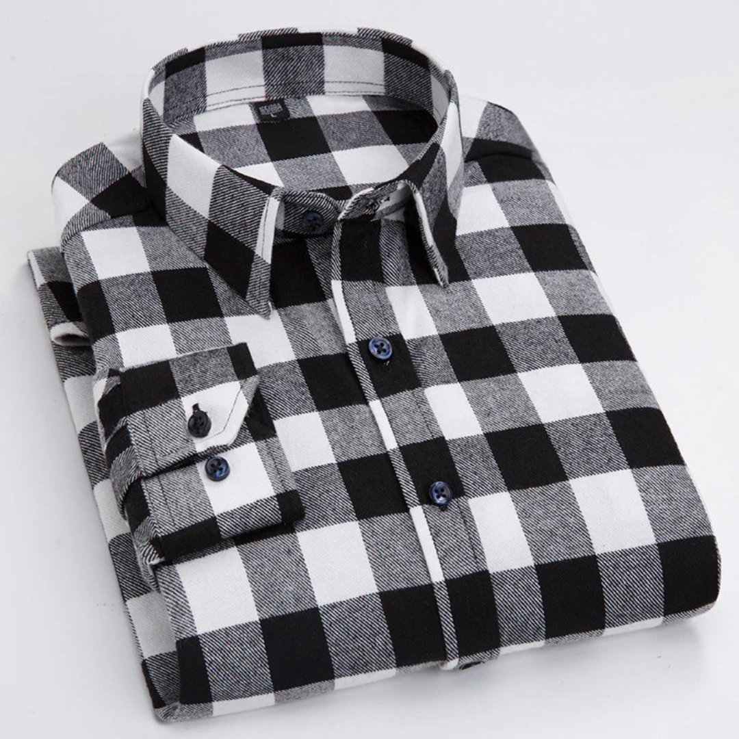Caleb | Brushed Cotton Long Sleeve Plaid Shirt