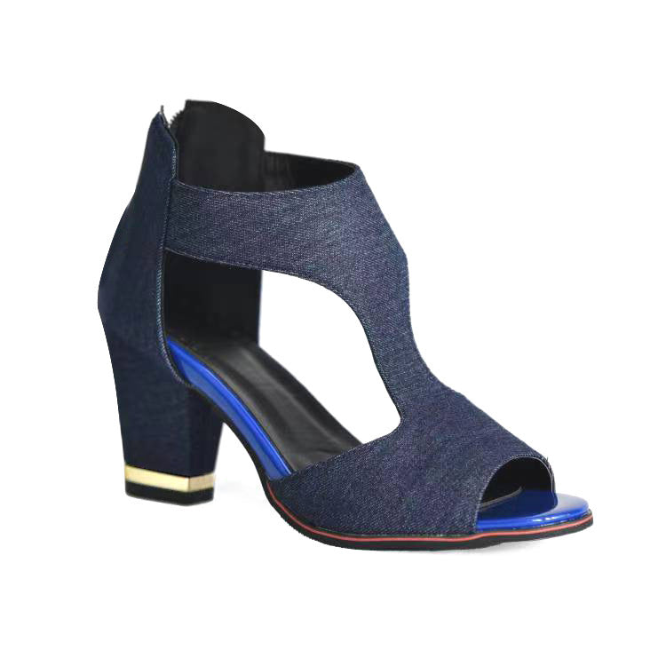 Women's Heel Peep Toe Sandals with Back Zip